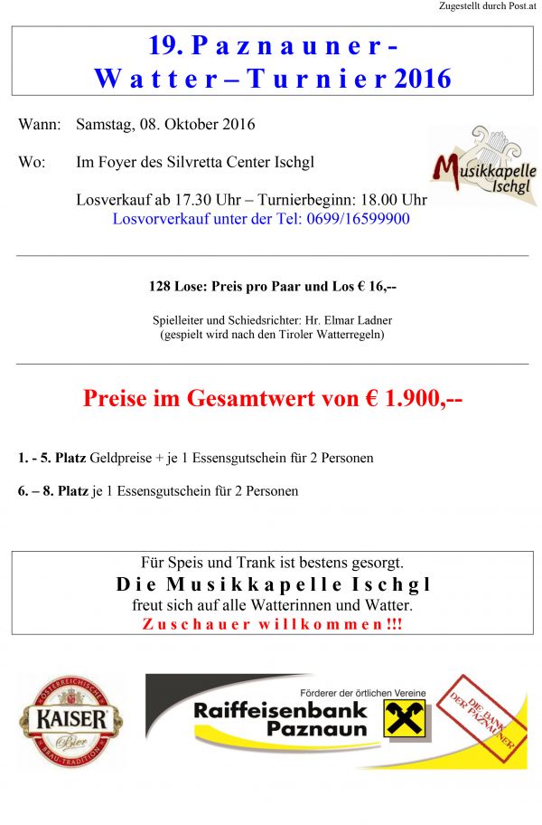 19. Paznauner-Watter – Turnier 08.10.2016